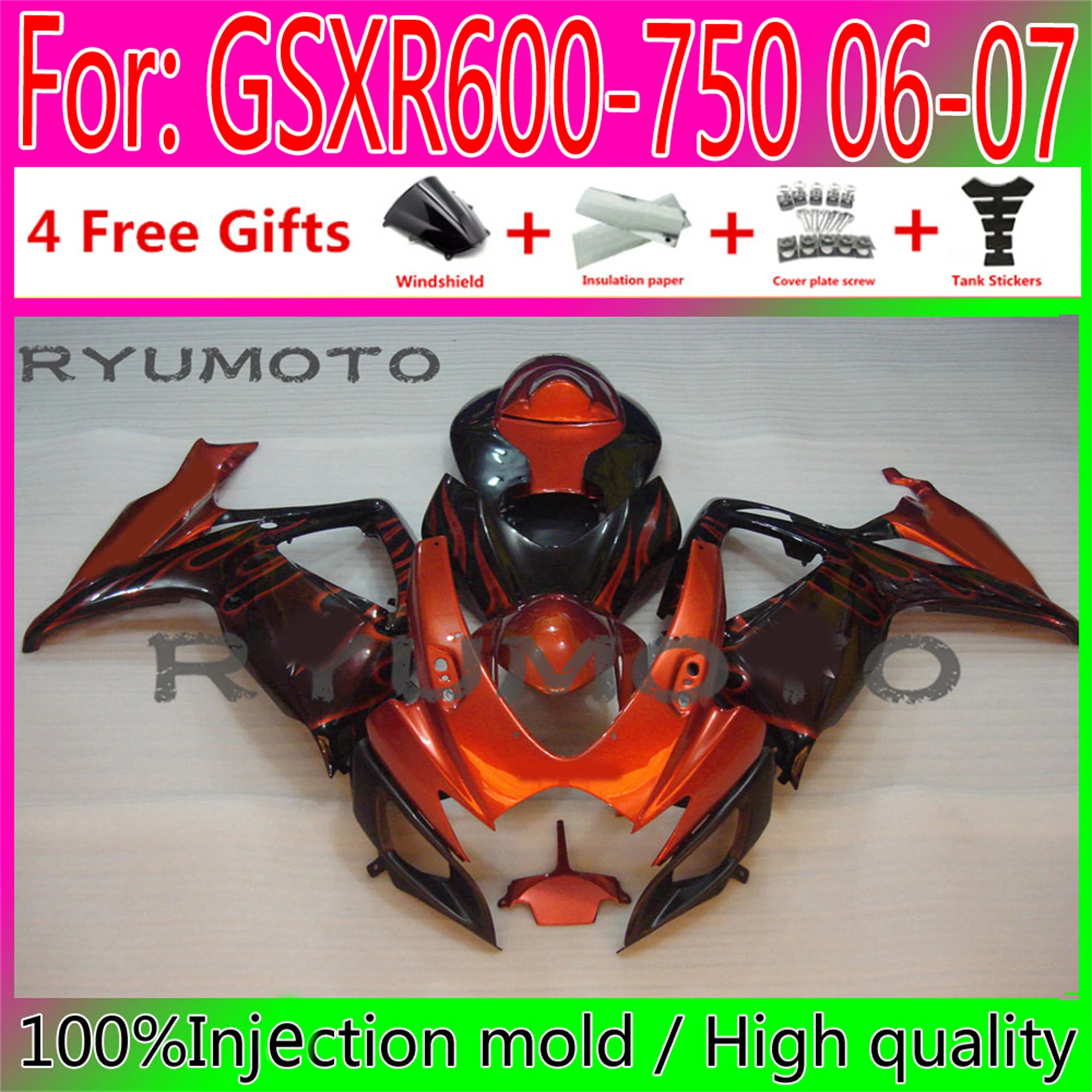 

New Motorcycle Injection Fairing Bodywork For Suzuki GSXR600 06 07 GSXR750 2006 GSX-R750 2006 - 2007 K6 Fairings orange