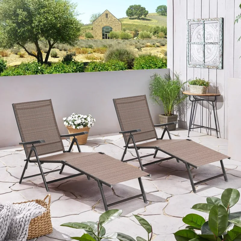 

Weather Resistant Steel Outdoor Chaise Lounge - Set of 2, Brown/Black