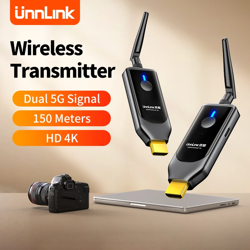 Unnlink 4K HDMI Wireless Extender Transmitter and Receiver 5G Transmission Video Audio from Laptop/PC to TV/Projector 492FT/150M