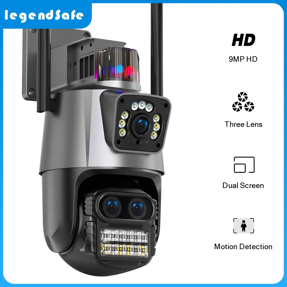 Three Lens 9MP WIFI IP 8X Zoom Camera 4MP PTZ Camera Outdoor Dual Screen Security Cam Auto