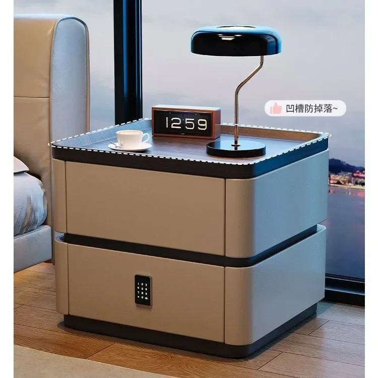 Bedside Table with Lock Modern Simple Italian Minimalist Solid Wood Storage Household Light Luxury Premium Bedroom Bedside Table