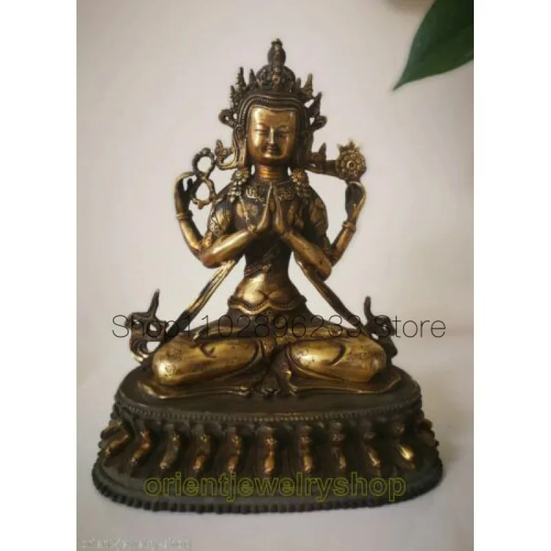 

Antique Buddhism Old Bronze Patina Gilt Buddha Bodhisattva Guanyin Statue