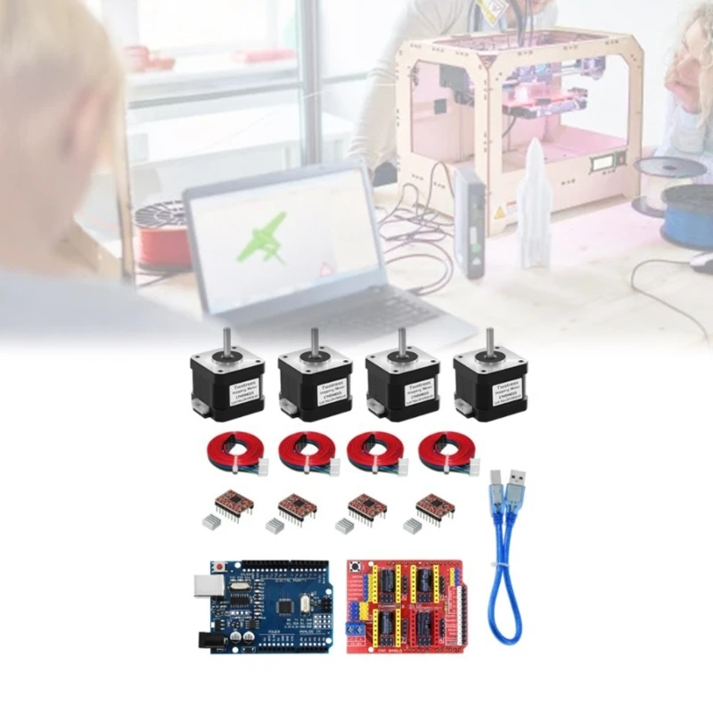 

CNC-Shield V3 Engraving Machine + A4988 Motor Driver Kit + Stepper Motor Nema17 17HS4401S Step Motor With Wire