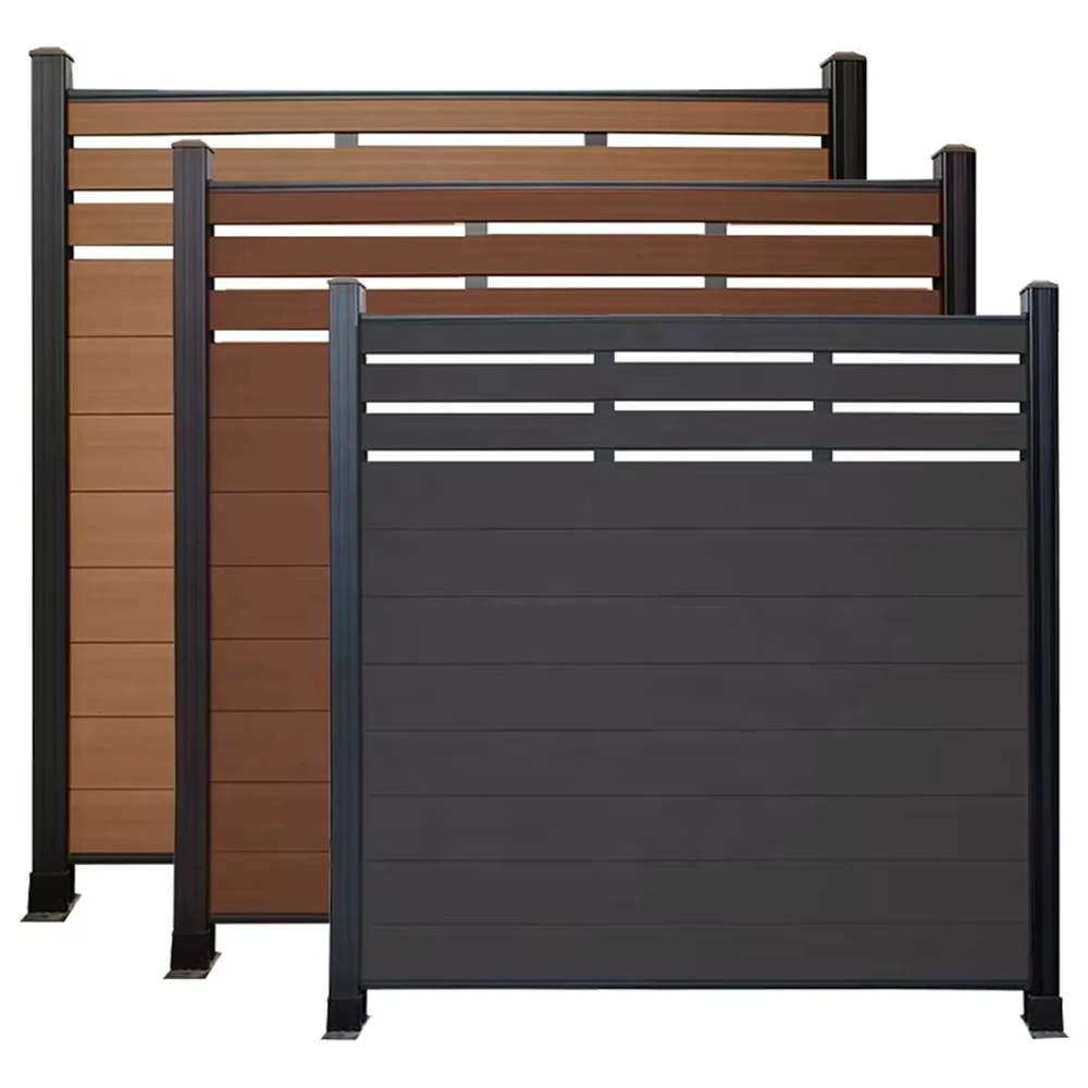 WPC Wood Plastic Composite Fence Aluminum Post Outdoor Decoration Privacy Slat Wall WPC Fence Panel garden yard LED