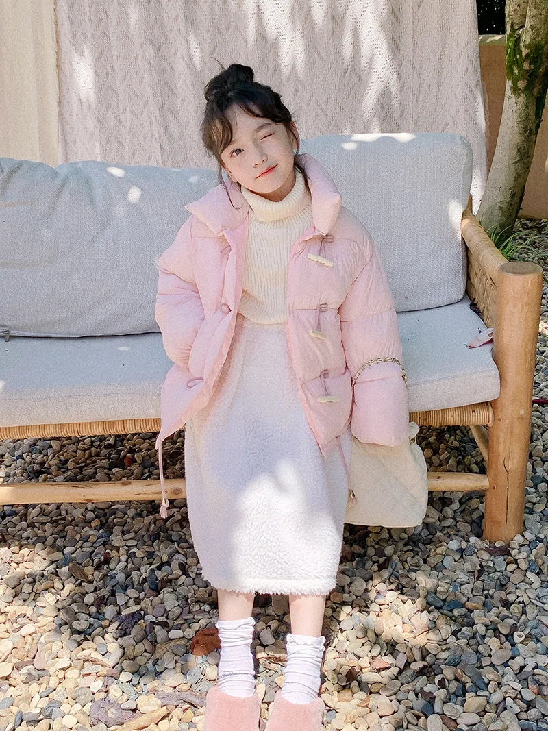 여아용 코튼 패딩 재킷, 빈티지 겨울, 두꺼운 따뜻한 퀼트 재킷, 뿔 단추 코트, 외투, 아기 옷 1-8 세 패션