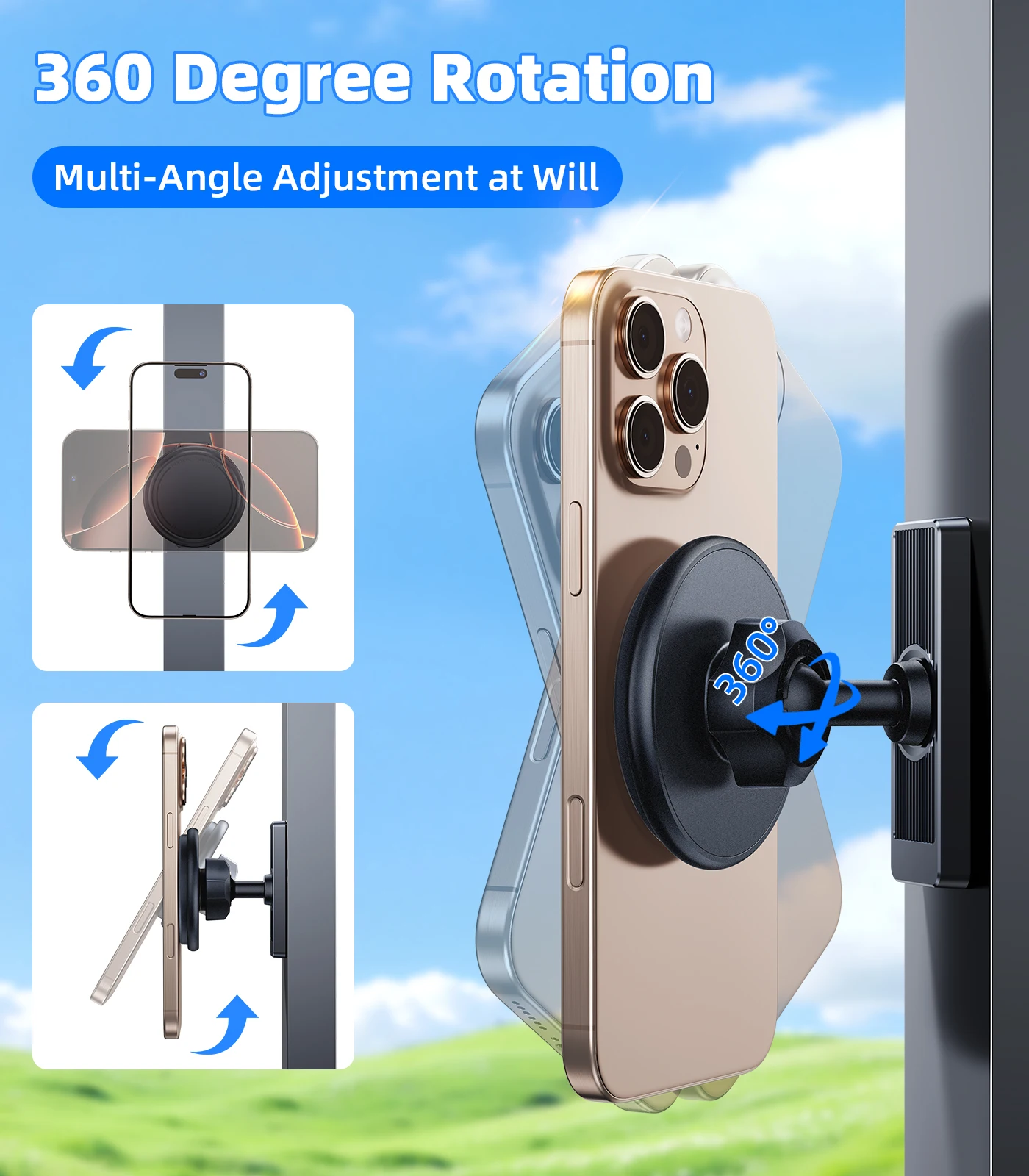 Oatsbasf 마그네틱 골프 카트 휴대폰 홀더 스탠드 360 ° iPhone 용 보트 냉장고 체육관용 회전 자기 휴대폰 홀더 브래킷