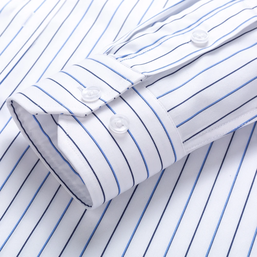 Men's Classic Long Sleeve Non-Iron Striped Dress Shirts Removable Collar Stays Formal Business Regular Fit Pure Cotton Shirt dress shirts 821057