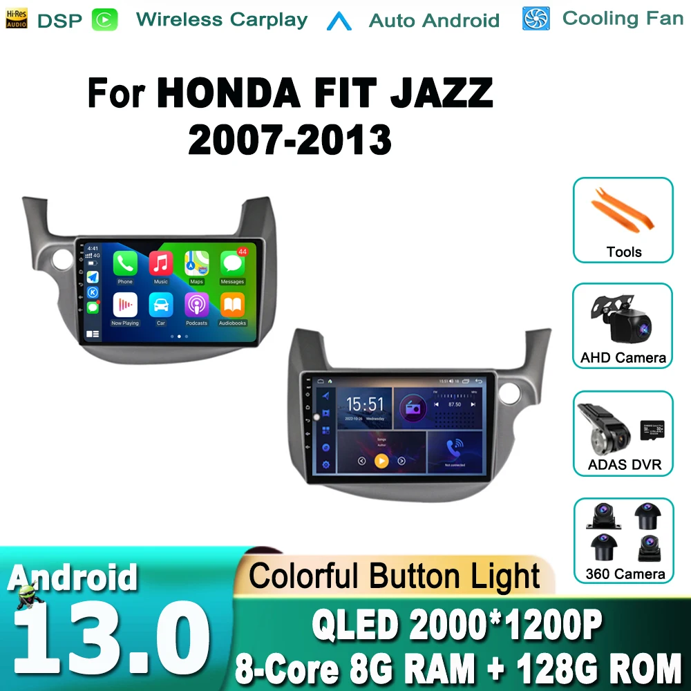 

2 din Android 13 Car Radio For HONDA FIT JAZZ 2007 - 2013 Multimedia Video Player GPS Navigation RDS 4G Carplay Head unit
