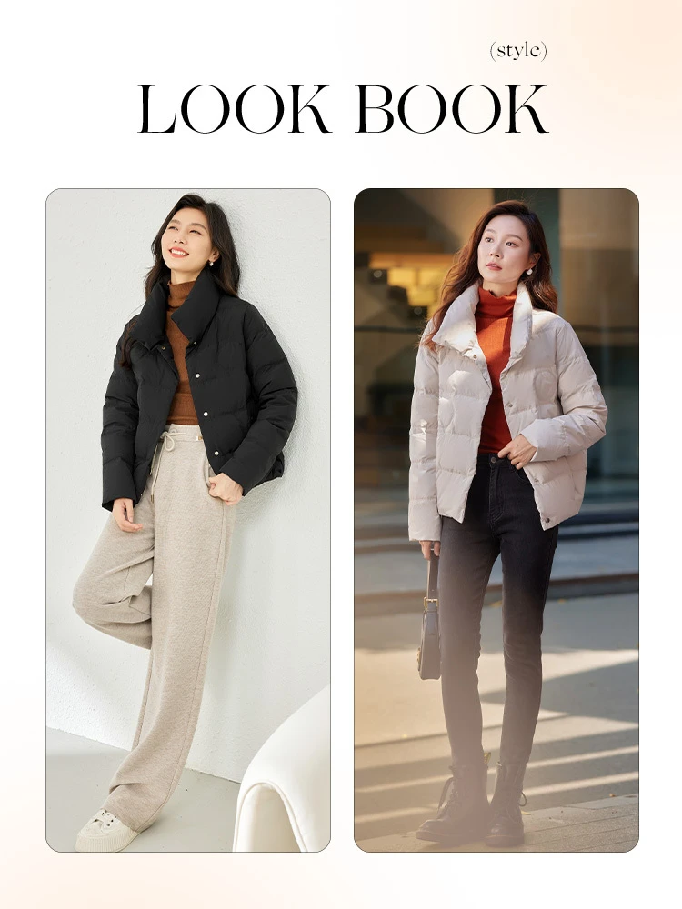 Vimly Women's Lightweight Down Jacket Black Cropped Jackets 2023 Winter New Warm Long Sleeve Coat for Woman Female Clothes 50580