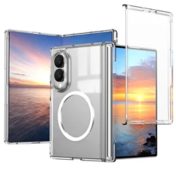 Magnetic Case with Built - in Tempered Glass Screen Protector and Hinge Guard in Matte Acrylic Finish for Galaxy Z Fold 8 Wide (Transparent)