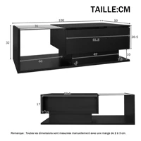 Table basse rectangulaire avec dessus en verre brillant LED et tiroirs, table d'appoint pour salon 6