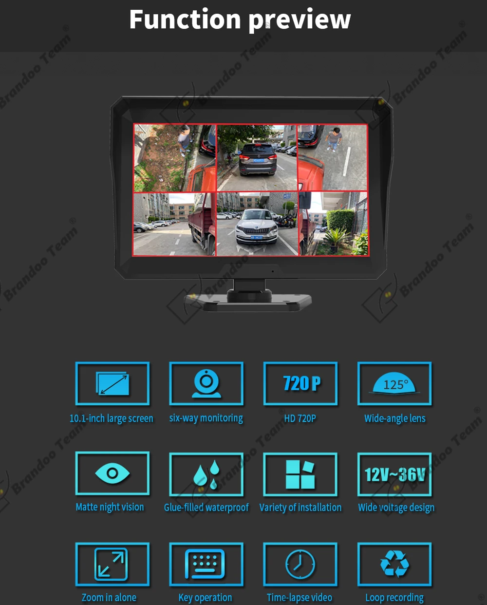 rear view mirror dash cam 6CH Truck Rearview System Built-in DVR With Recording Function 10.1nch 6 Channel 720P AHD Mobile DVR for Bus Truck Forklift reversing camera mirror