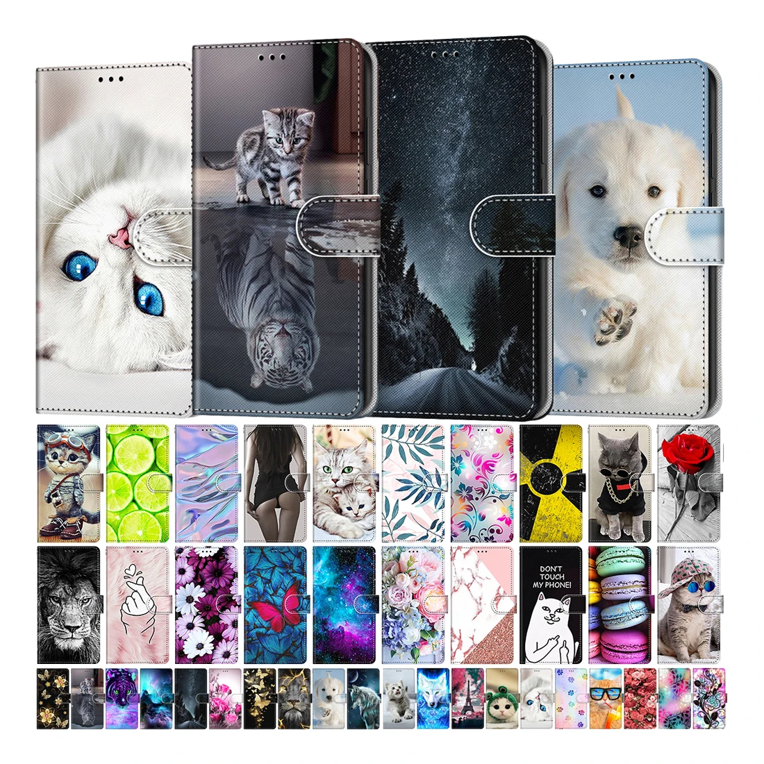 Custodia Per Telefono Flip In Pelle Verniciata Per Xiaomi Mi Poco F4 X4 Gt C40 M5 M5S M4 Lion Cat Butterfly Portafoglio Porta Carte Stand Book Cover