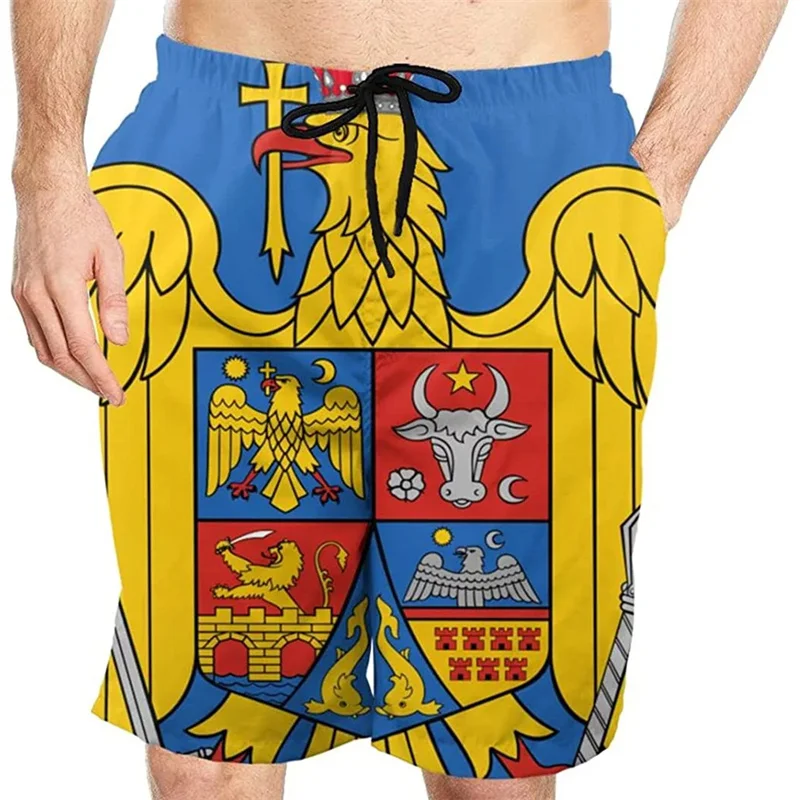 3D Romania Flag Graphic Beach Shorts Pants Men Romanian Emblem Board Shorts Swimsuit Summer Hawaiian Swim Trunks Surf Ice Shorts 3