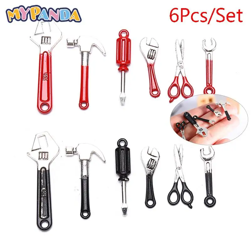 Red/Black Dollhouse Miniature Repair Kits Accessories Miniature Hammer Wrench Doll House Furniture Decoration 6Pcs/Set kids repair toys,kids construction toys,kids pretend play set,home repair toys,model assembly tools