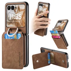Luxury Leather Wallet Phone Case with Card Holder and Diamond Ring Design - Shockproof Protection - Motorola Razr 50 (Brown)
