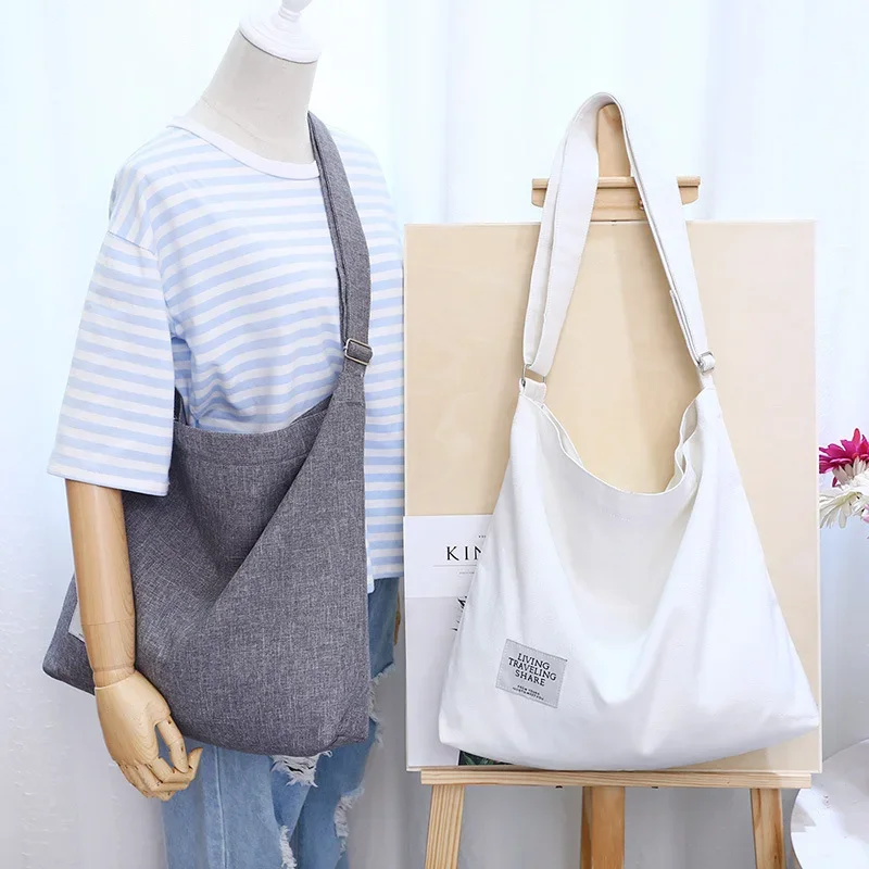 

New Fashion Solid Color Net Red Simple Japanese Women's Canvas Retro Casual Crossbody Bag Large Capacity