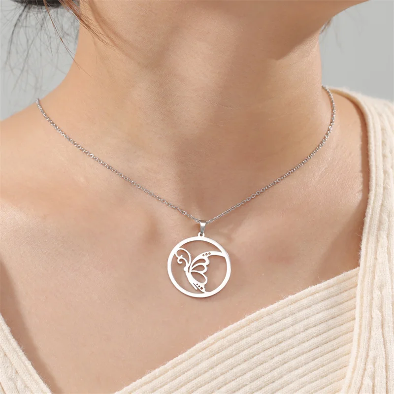 Edelstahl-Schmetterlingsanhänger-Halskette für Frauen, Schlüsselbeinkette, Choker-Halskette, Hochzeit, Beste Freundin Schmuck, Collares Aesthet – Detail 14
