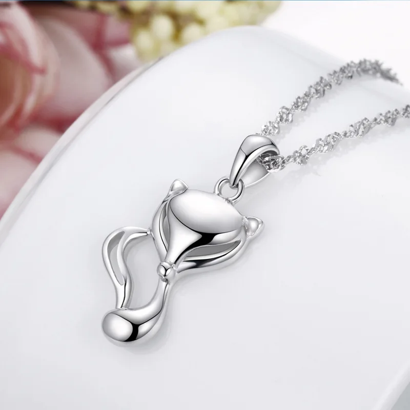 925 Sterling Silver Cute Animal Fox Pendant Necklaces for Women Girls Choker Collar Party Daily Jewelry Friendship Gift