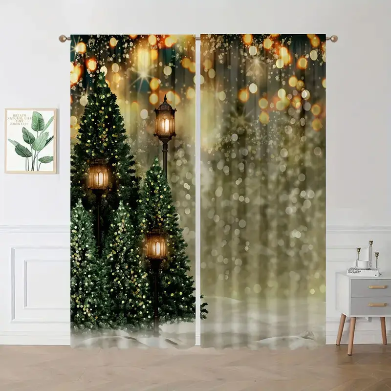 

Merry Christmas Fireplace Decoration Santa Print Curtains For Bedroom Office Living Room Dining Room Party Decoration Curtains