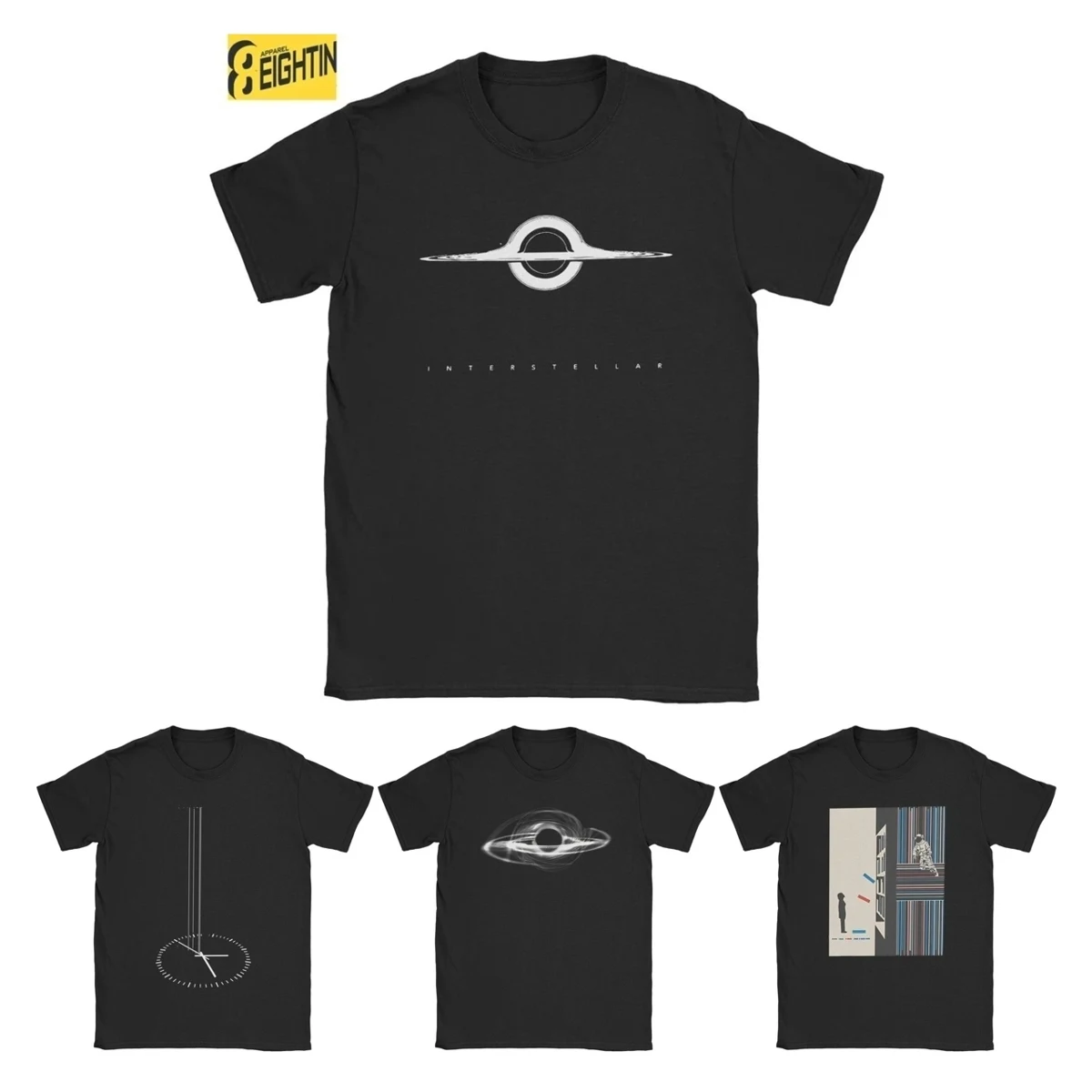 Men Interstellar Wormhole Space Science Fiction T Shirt Pure Cotton Clothing Vintage Short Sleeve Round Neck Tees T-Shirts 1