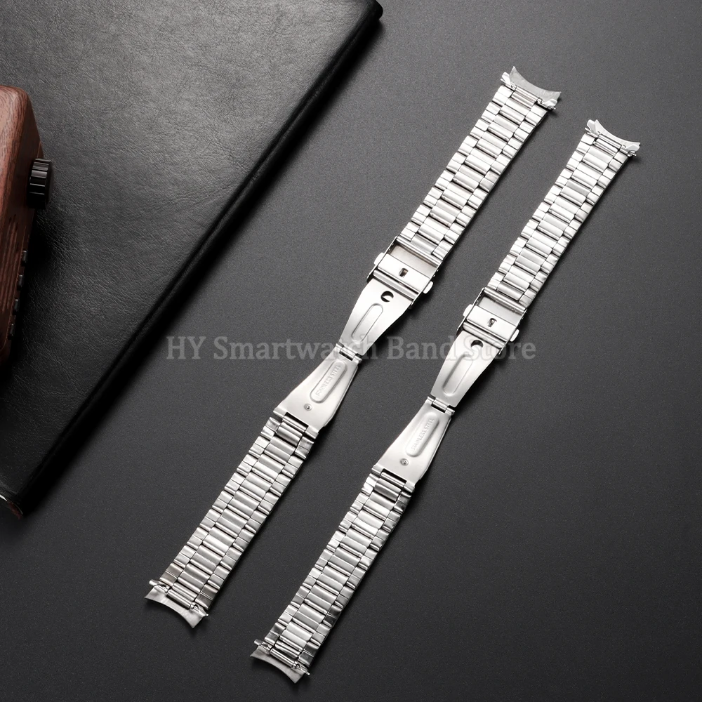 Sleek Stainless Steel Curved End Watch Band with Folding Buckle