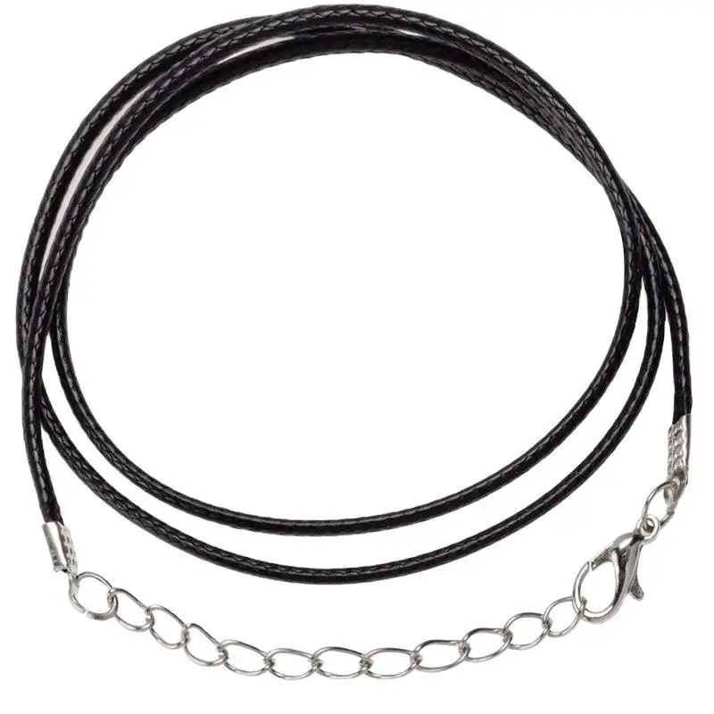 100PCS 1.5mm Black Wax PU Leather Cord Rope Necklace Rope 43+5cm Chain Lobster Clasp DIY Jewelry Accessories