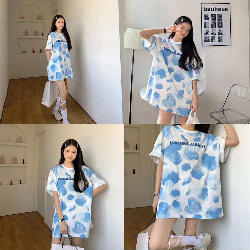 

Women Tie Dye Casual Long Short Sleeve T-Shirt