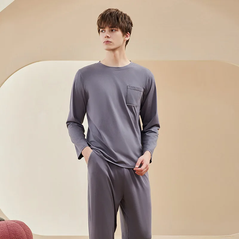 2024 High Quality Spring Couple Cotton Pajamas Set Casual Crew Neck Long Sleeves Breathable Cozy Male and Female  Sets