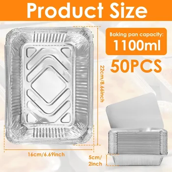 50/100pcs Aluminum Foil Trays with Lids Non-Stick Baking Pans Food Grade BBQ Bowl for Air Fryer Oven Baking Cooking Kitchen Tool