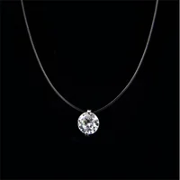 Collier en cristal brillant pour femmes, ligne de pêche transparente, rond en Zircon, ras du cou, chaîne de clavicule minimaliste, bijoux 3