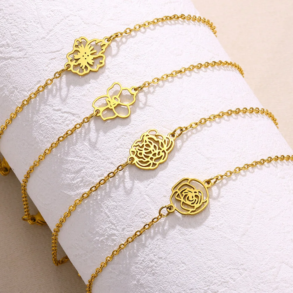 

Simple Flower Anklets For Women Stainless Steel Jewelry Bracelet Summer Beach Foot Leg Joyas Femmes Waterproof Accessories Boho