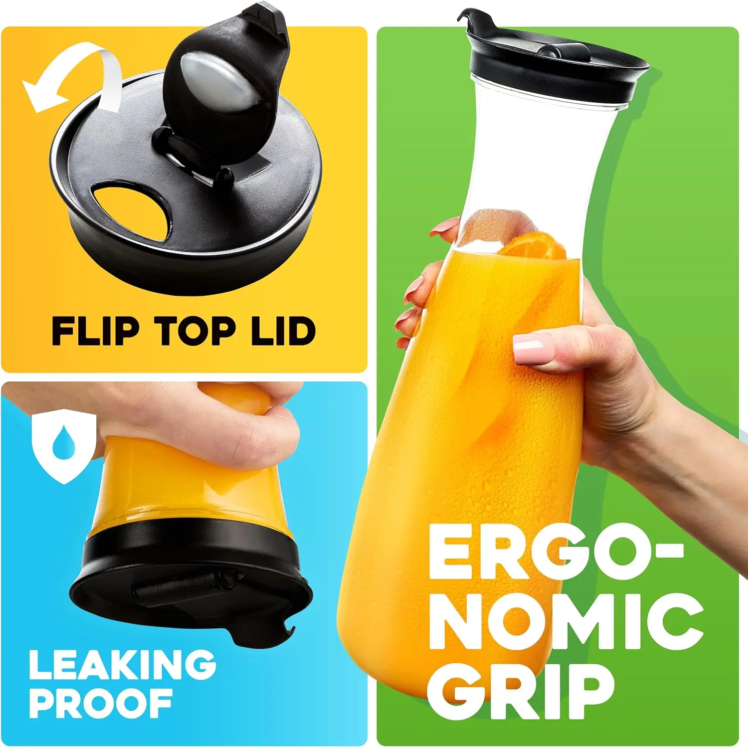 2pcs Water Carafe with Flip Top Lid  Milk, Iced Tea Beverage, Cold Brew and Mimosa Bar. Juice Containers with Lids Accessories 2