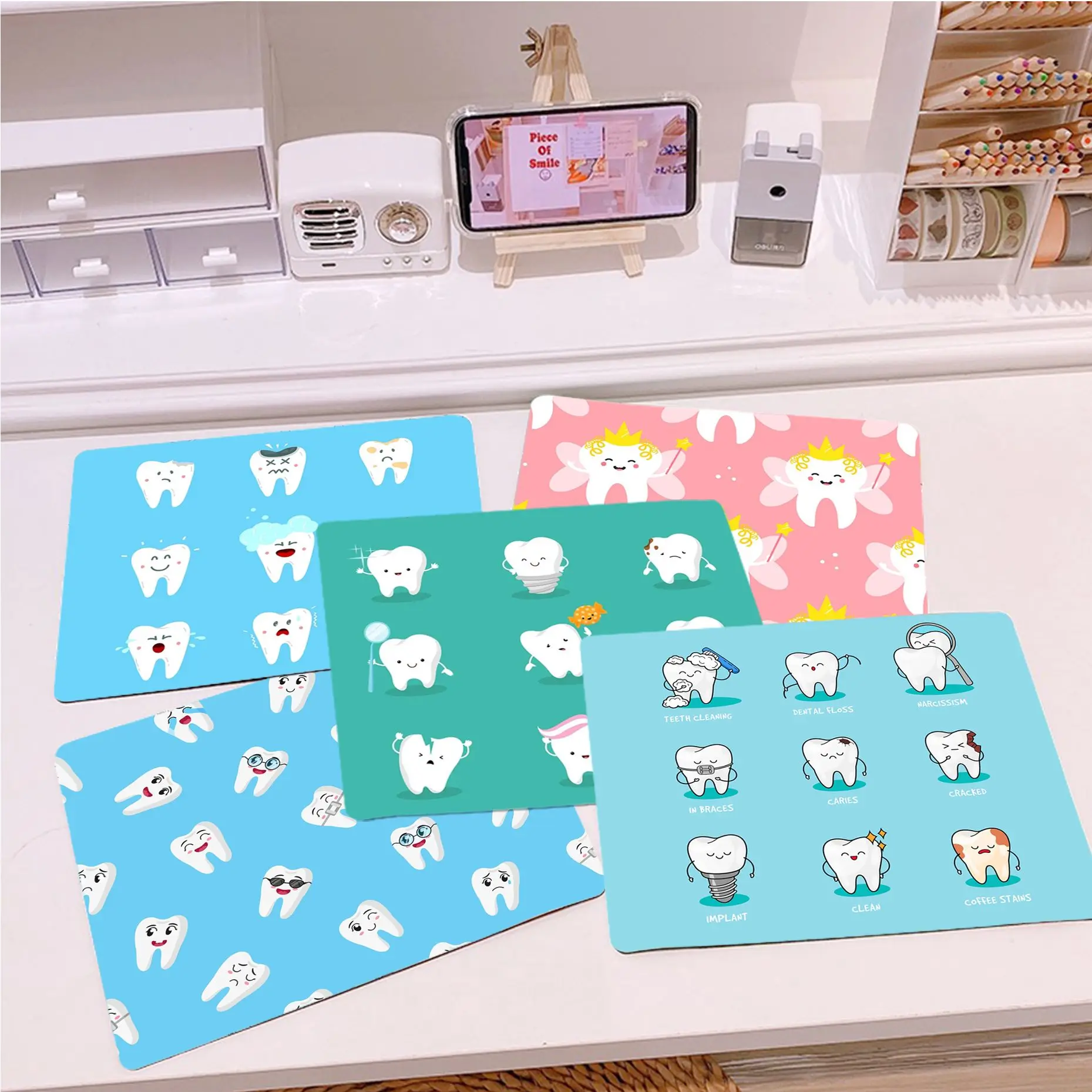 

Cute Tooth DIY Office Computer Desk Mat Table Keyboard Big Mouse Pad Laptop Cushion Non-slip for PC Mouse Carpet