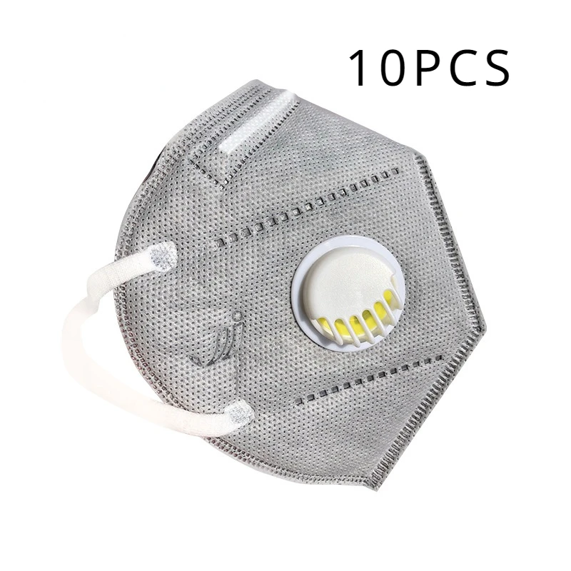 Détail de la valve respiratoire du masque anti-poussière, avec indication du sens d'expiration.