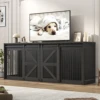 Farmhouse Dog Crate TV Stand, Wooden Dog Kennel Furniture with Sliding Metal Mesh Barn Door, 87'' Large Dog Crate Furniture 1