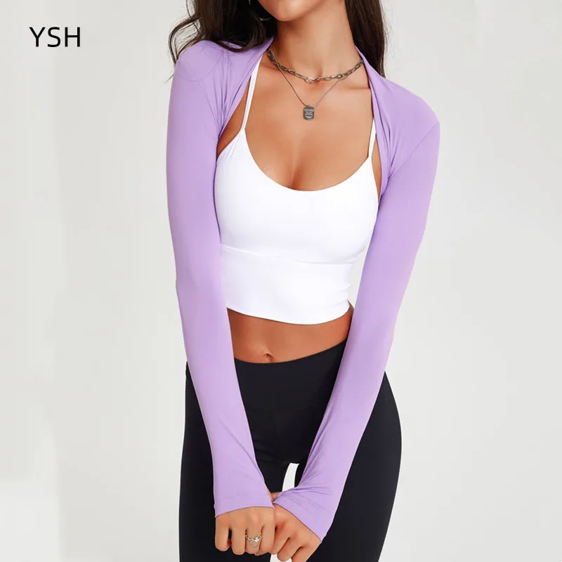 

YUSHUHUA Purple Dance Ballet Shawl Women Long Sleeve Yoga Shirts Fitness Running Tight Sport Crop Top Quick Dry Workout Clothing