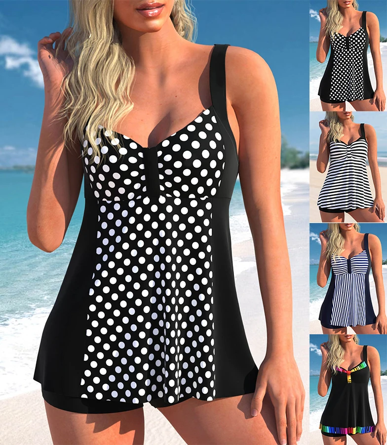 Summer Women's Two-piece Classic Durable White Polka Dot Swimsuit Sexy Holiday Beach Vest Skirt Set S-6XL bikini set women swimwear bikini swimsuit