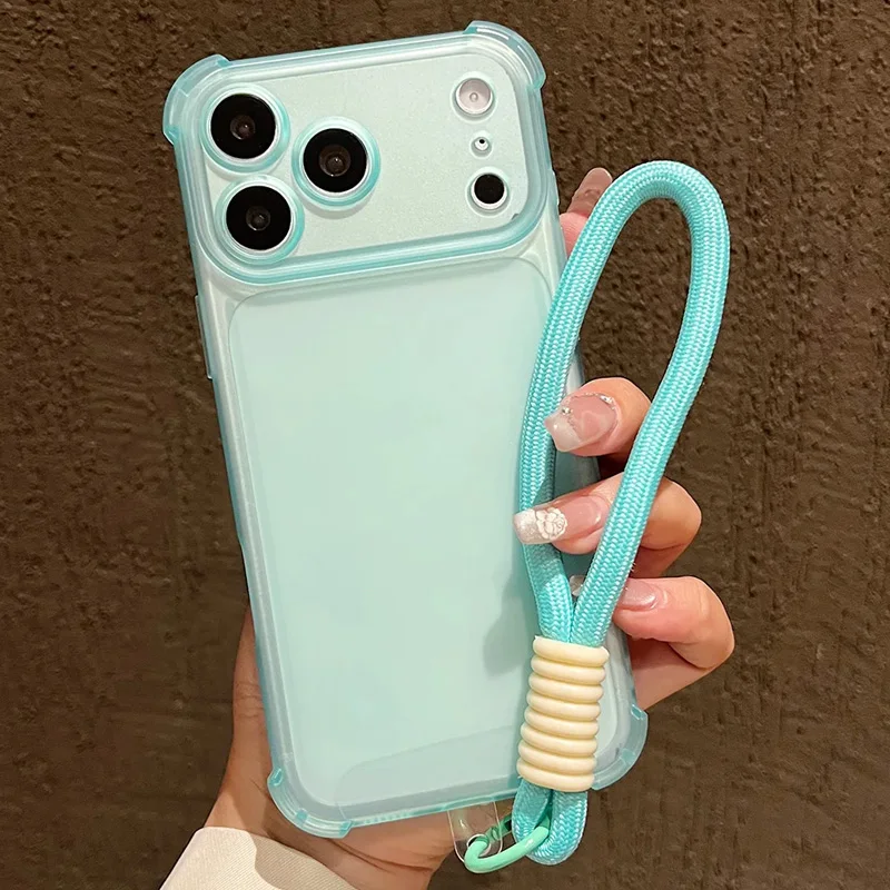 Luxury Matte Transparent Shockproof Case with Hand Wrist Strap and Lanyard