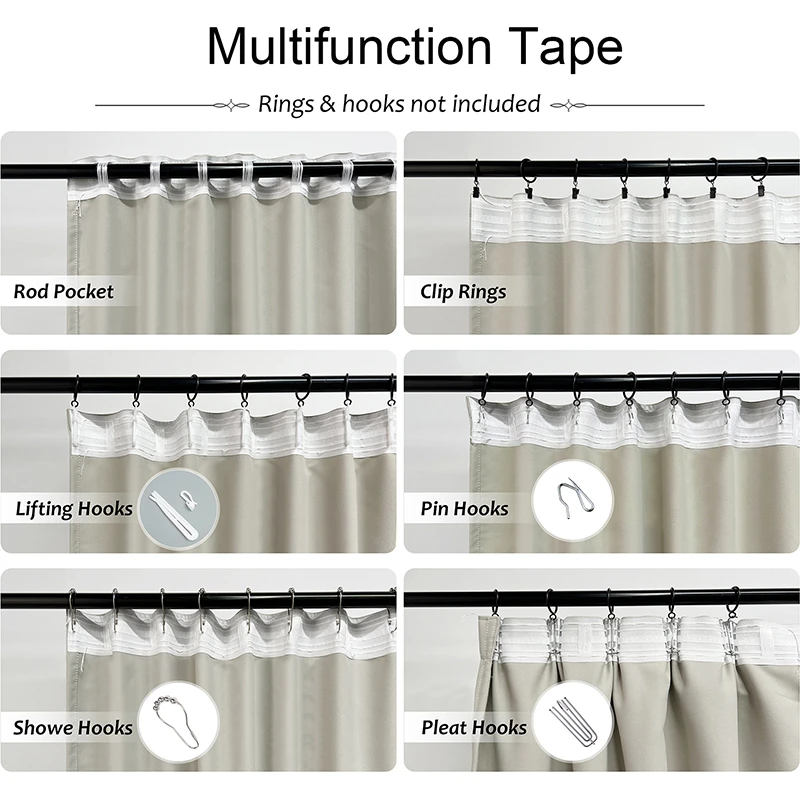 10M Curtain Multifunction Tape Curtains Heading Pull Pleated Tape Rod Header 5 Hooks/m White Curtain Accessories CP137#30