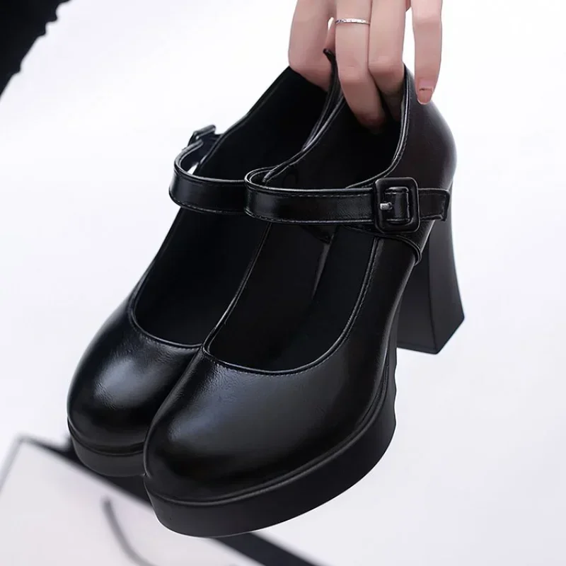 2023 Women's Shoes on Sale Heels Women Platform Pumps Spring Summer Shallow Mouth Buckle Strap Shoes Round Toe Shoes for Women
