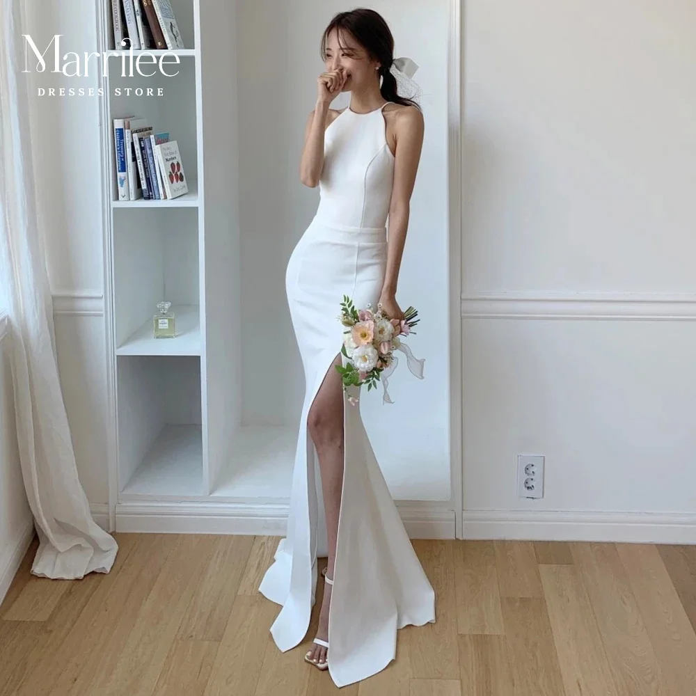 맞춤웨딩드레스 SONDR 한국 원피스 웨딩, 메이드 투 오더 제작 신부 드레스, 아이보리 스퀘어 넥, 심플한 새틴 웨딩 가운, 신부 22 심플한 모던 새틴 웨딩 원피스, 인어 사이드 스플릿 스쿠프 넥, 민소매 신부 등, 2 인 1 탑, 모던 베스티도 롱고 2024