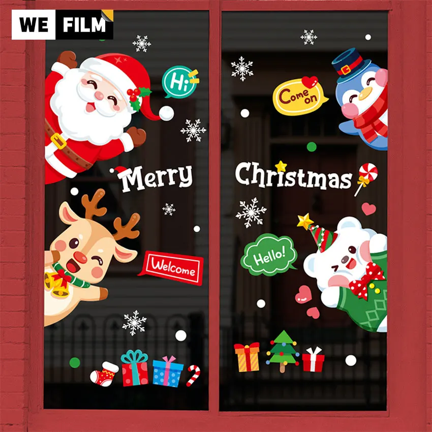 

Christmas Window Stickers Glass Clings Xmas Decals Decorations Holiday Snowflake Santa Claus Reindeer Decals for Party Decor