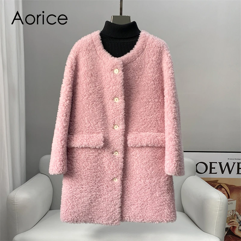 

Aorice Women Real Wool Fur Long Coat Parka New Winter Warm Female Sheep Shearing Jackets Over Size Overcoats CT217