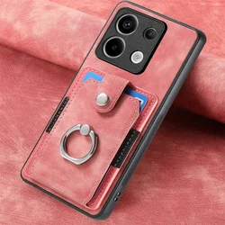 Leather Card Holder Ring Back Cover Case for MotoEdge70FusionPlus (Pink)