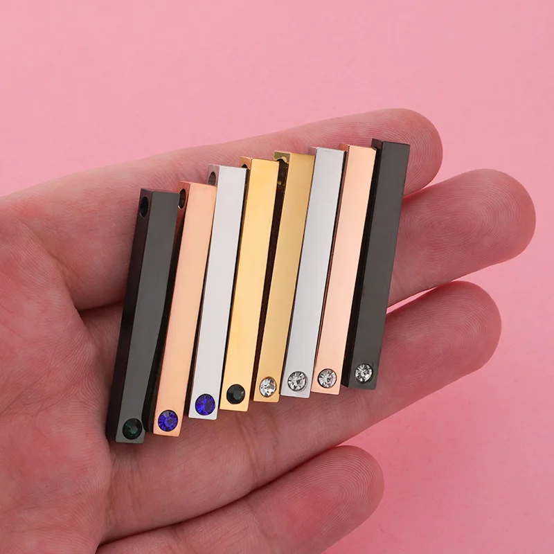 Stainless Steel Blank Bar Charms With Birthstone Rectangle Blank Bar Pendant For Engrave To Record DIY Making Necklace keychain