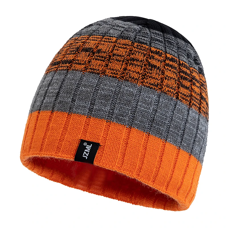 New Style Unisex JZML Letter Label Decor Beanie Hat Casual Colorful Stripes Winter Knitted Hat Daily Life Outdoor Ski Sports Cap