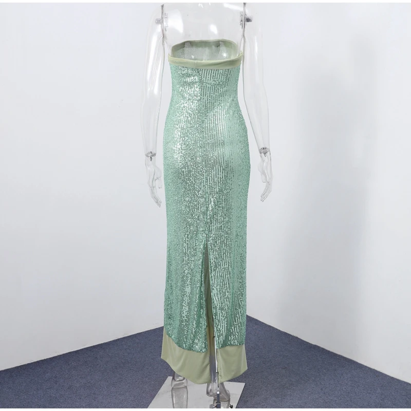 Sexy Pailletten-Damenkleid, schlank, Neckholder, rückenfrei, ärmellos, bodenlang, Hüftpaket, Kleider, weiblich, 2025, Party, Abend, Vestidos – Detail 4
