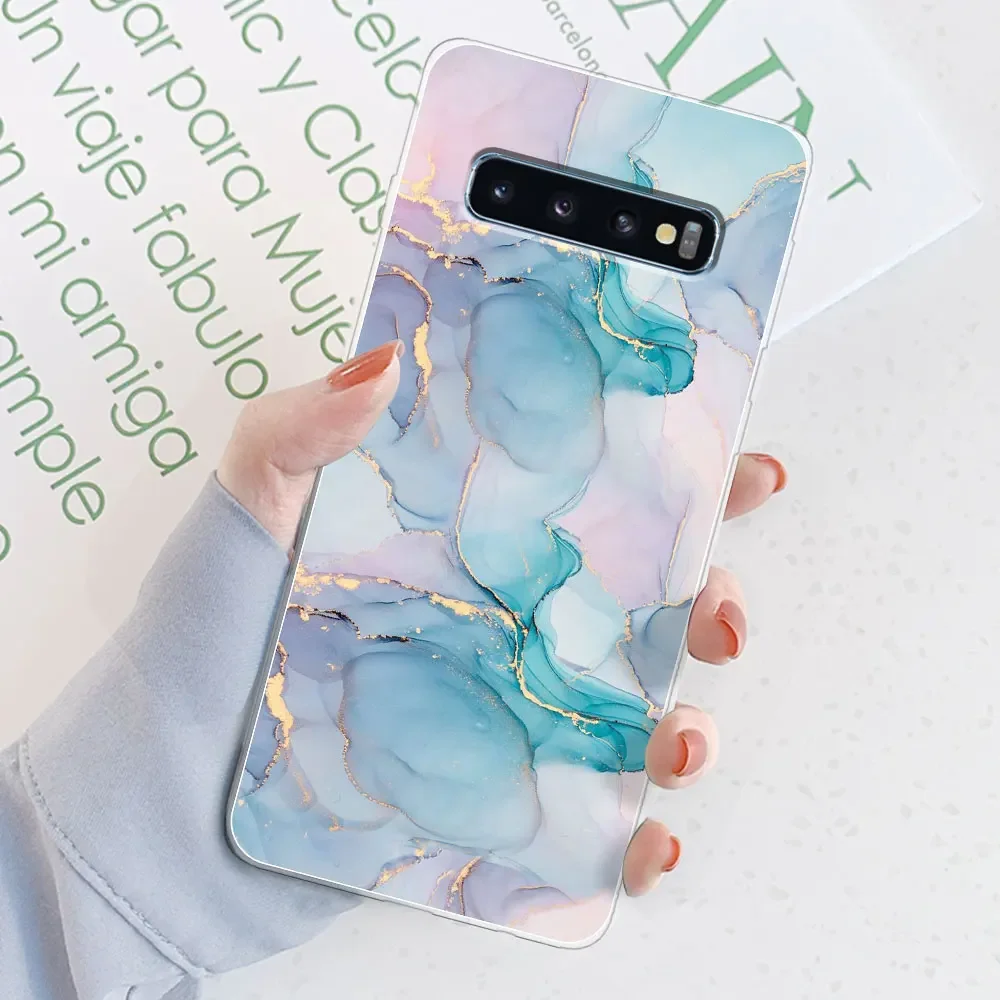 Stylish Watercolor Marble Transparent Silicone Back Bumper Case for [Brand Name] Galaxy S10 Series