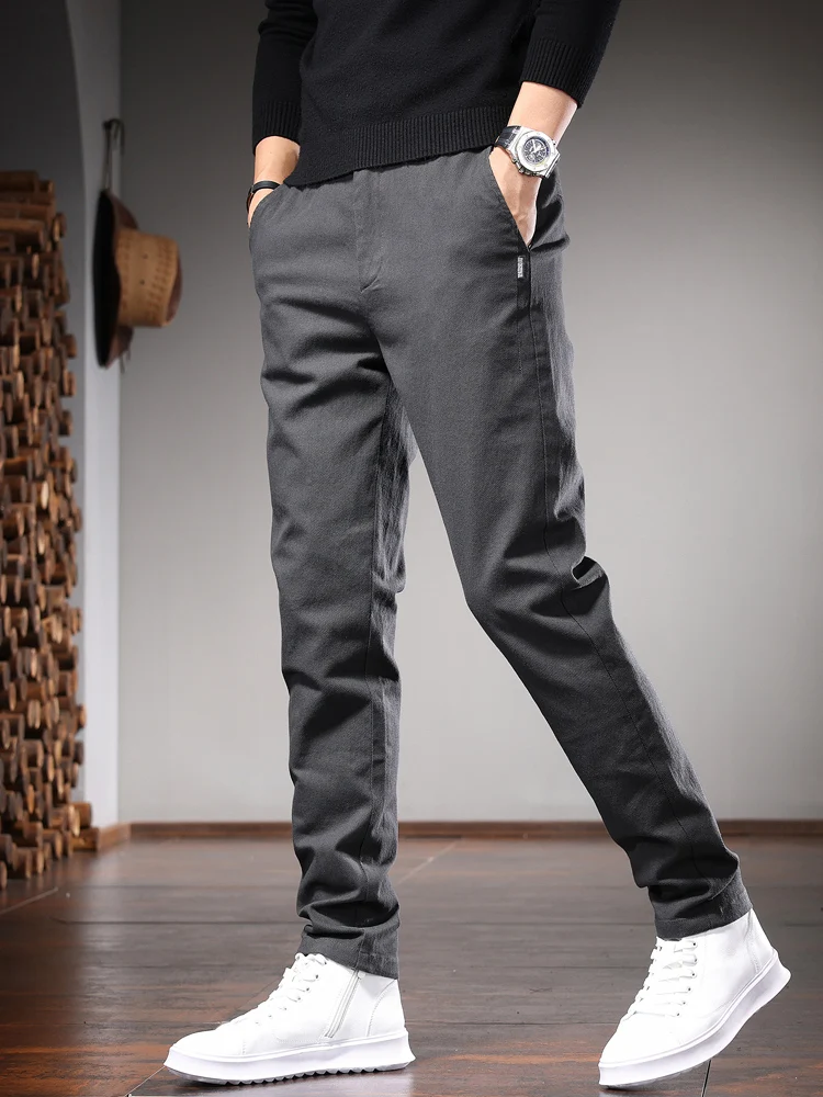 Autumn Casual Pants Men Suit Pants Fashion Korean Style Gray Slim Fit Straight Trousers